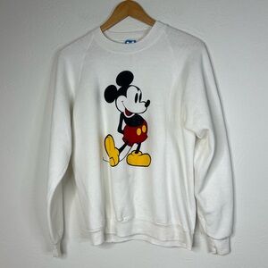 Vintage Disney Mickey Mouse Sweatshirt White Graphic Pullover Fleece
